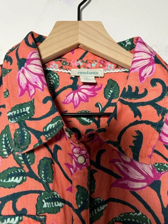 Sundance Willow 100% Linen Floral Snap Button-Down Shirt Southwestern Bohemian - Picture 4 of 12
